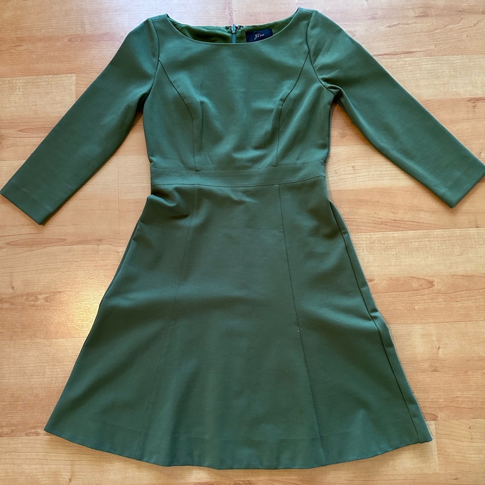 **Women’s J.Crew Scoop Neck Green Fit & Flare Sheath Dress - Size 4**